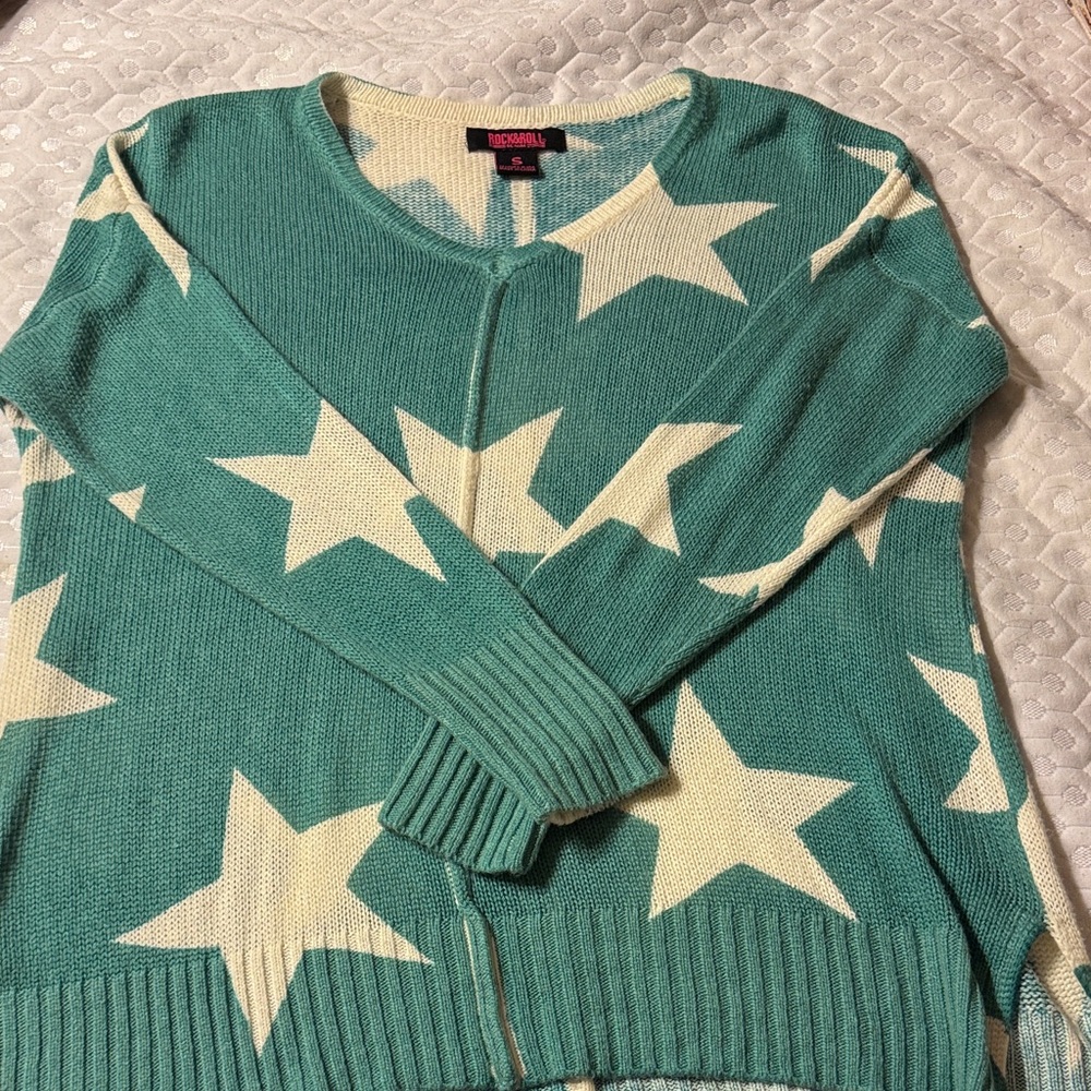 Teal and Cream Star Pattern Sweater